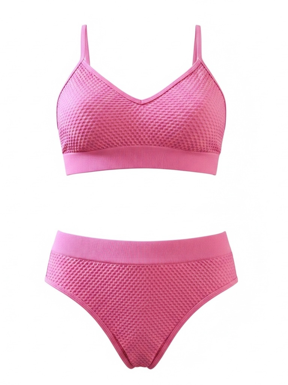 NWOT- CUPSHE women’s honeycomb textured two-piece bikini set- Bright Pink-Size S